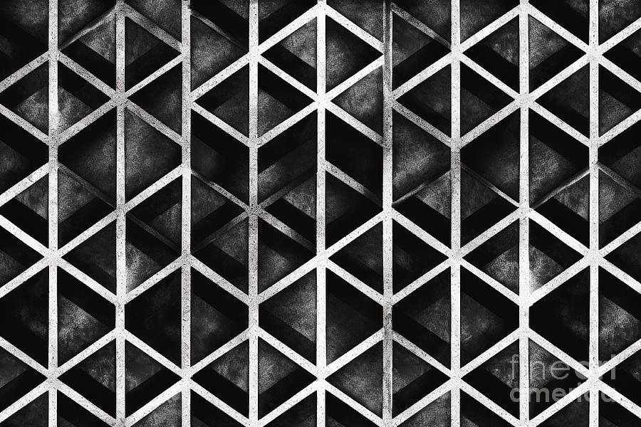 Cube Painting - Seamless Painted Isometric Cube Black And White Artistic Acrylic Paint Texture Background Tileable Creative Grunge Monochrome Hand Drawn Geometric Diamond Line Motif Surface Pattern Wallpaper Design #2 by N Akkash