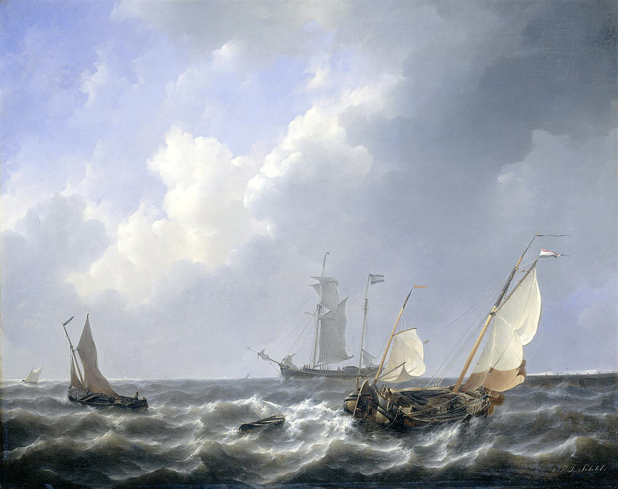 Seascape from the Zeeland Waters, near the Island of Schouwen #3 Painting by Petrus Johannes Schotel