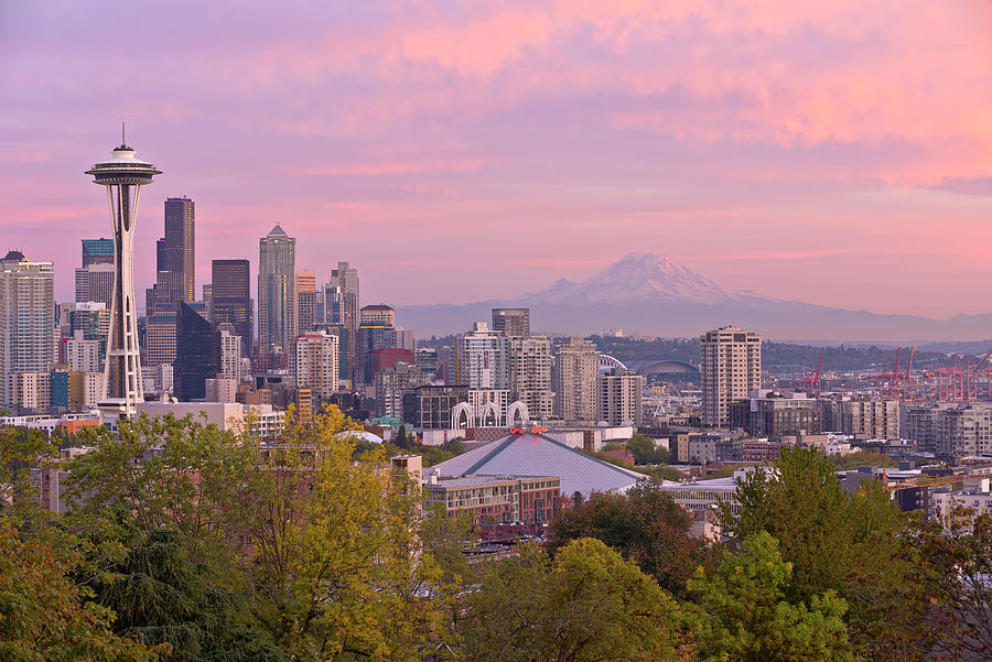 Seattle Skyline Photograph - Seattle skyline at sunset Washington state. #2 by Gino Rigucci