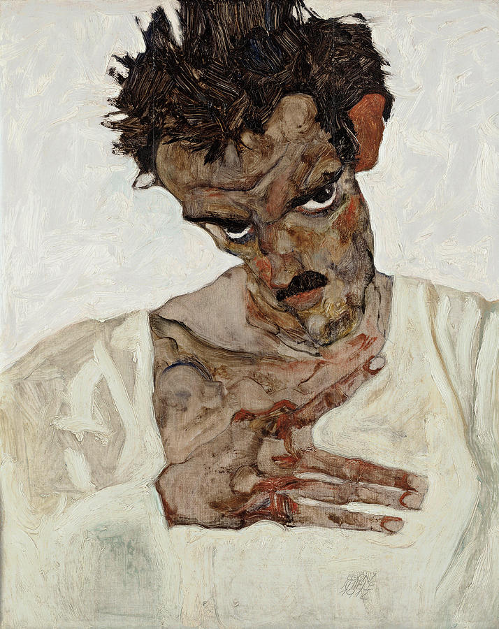 Egon Schiele Painting - Self Portrait with Lowered Head  #2 by Egon Schiele