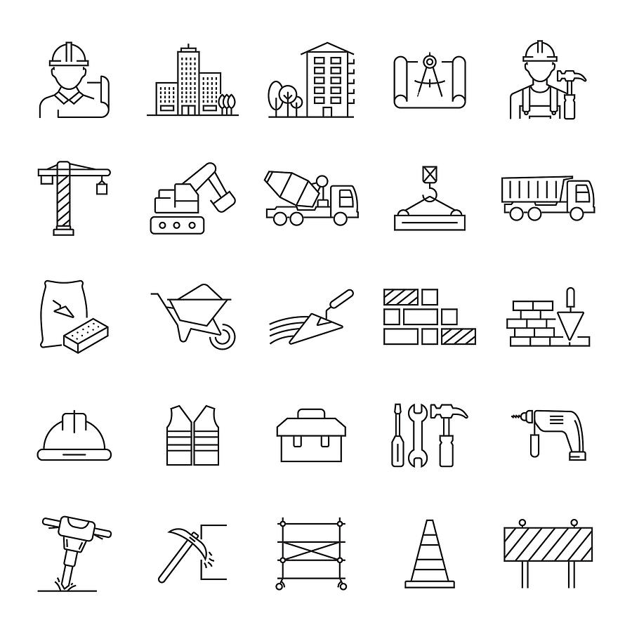 Set of Construction and Architecture Related Line Icons. Editable Stroke. Simple Outline Icons. #2 Drawing by Cnythzl