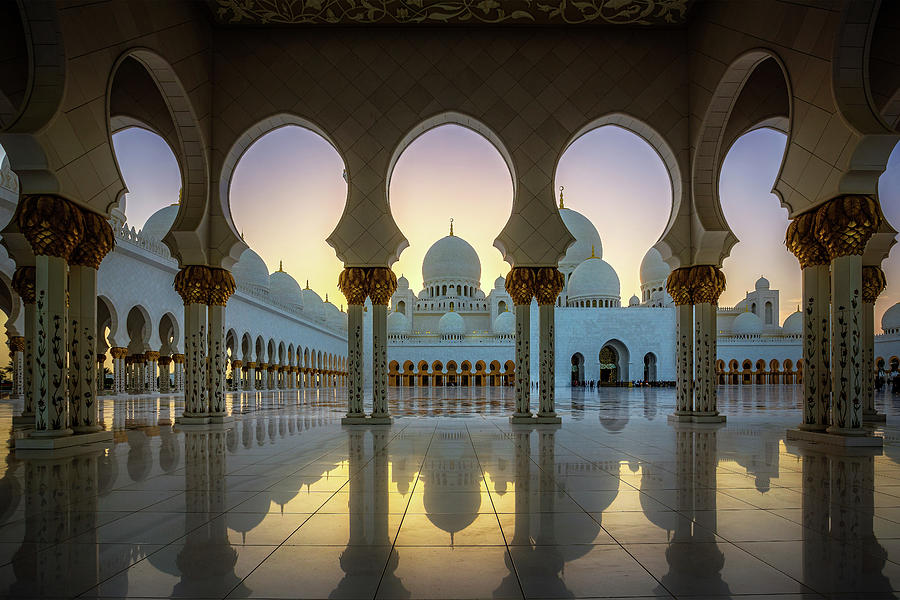 Sunset Reflections at the Grand Mosque Photograph by Ian Good