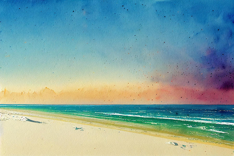 Fantasy Digital Art - SIESTA  KEY  BEACH  DUNES  landscape  watercolor  painting  by Asar Studios #2 by Celestial Images