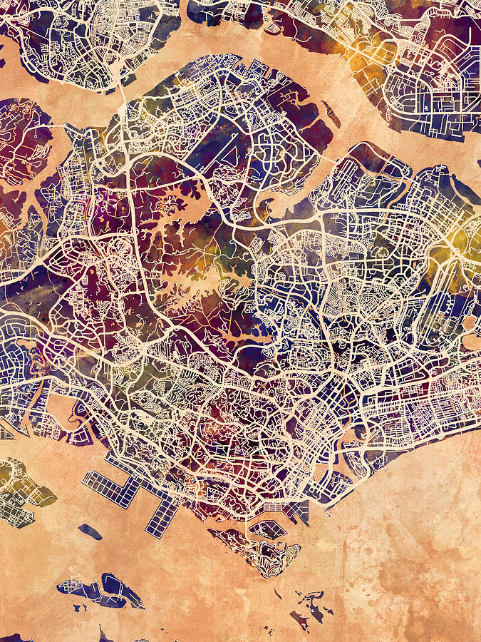 Singapore City Map #2 Digital Art by Michael Tompsett