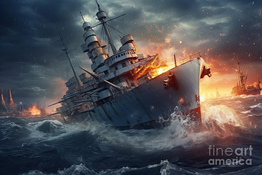 sinking of Moskva warship in Ukraine war #2 Digital Art by Benny Marty