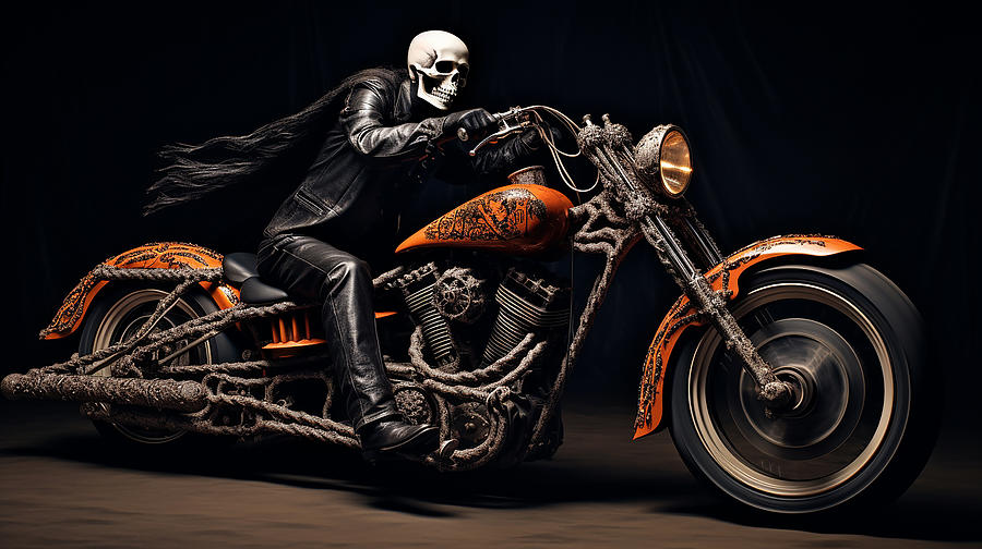 Skeleton Motorcycle Biker Art Mixed Media