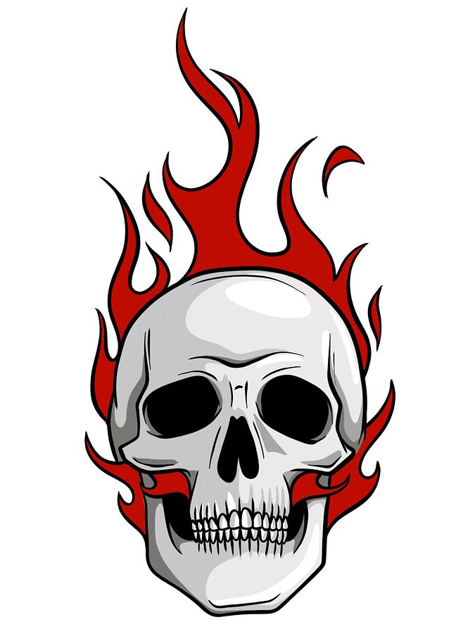Skull on Fire with Flames Illustration in white background Digital Art