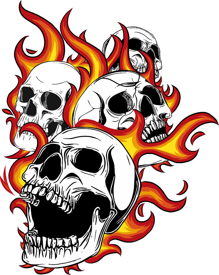 evil pictures of skulls on fire