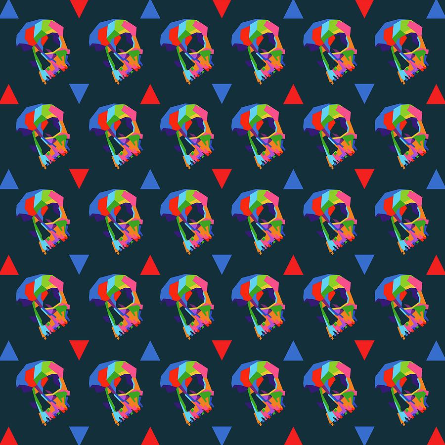 Skull Pattern Wpap Style Dark Blue Background Digital Art