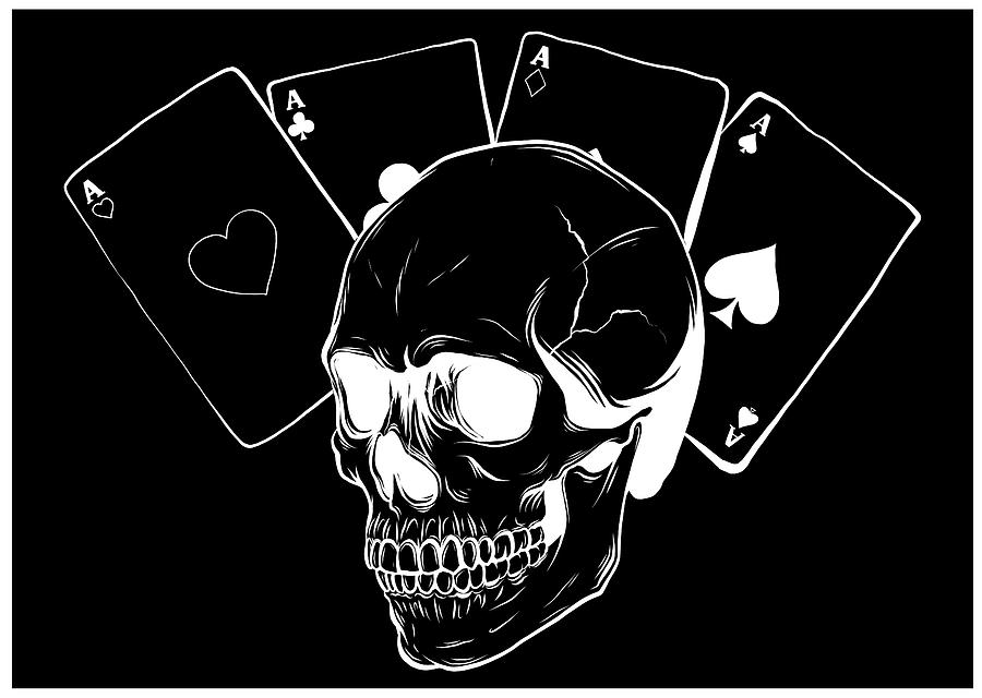 Skulls with playing cards. Set of vector illustrations. Digital Art by ...