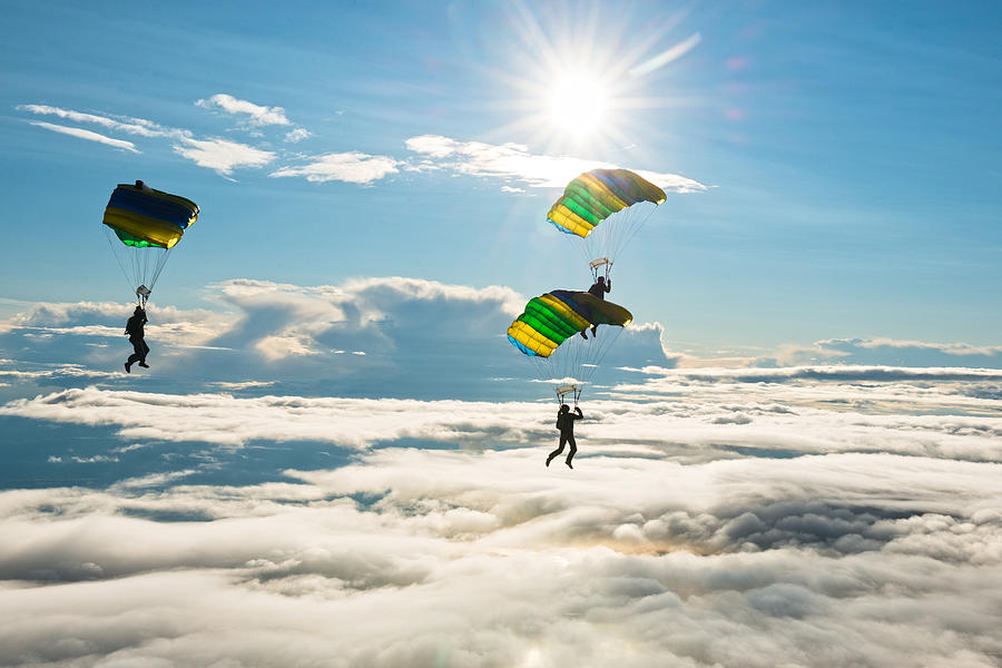 Skydivers in mid-air #2 Photograph by Johner Images