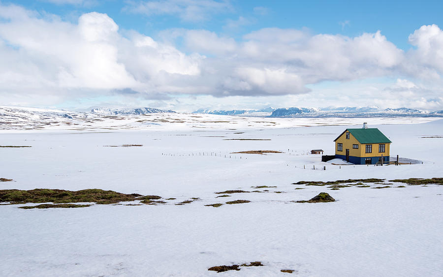 Small cottage house in snow in Reykjanes in winter in Iceland #2 Photograph by Michalakis Ppalis