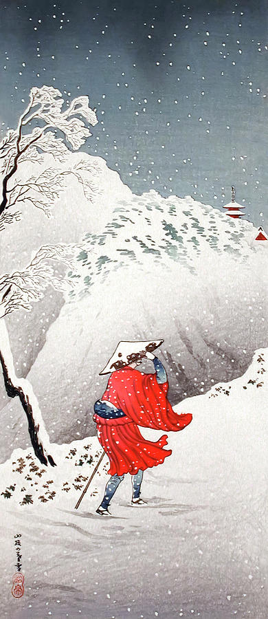 Vintage Painting - Snowy Evening on a Mountain Path #2 by Hiroaki Takahashi