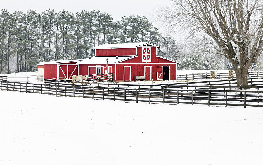 Red Barn in Snow Photograph by Debbie Karnes