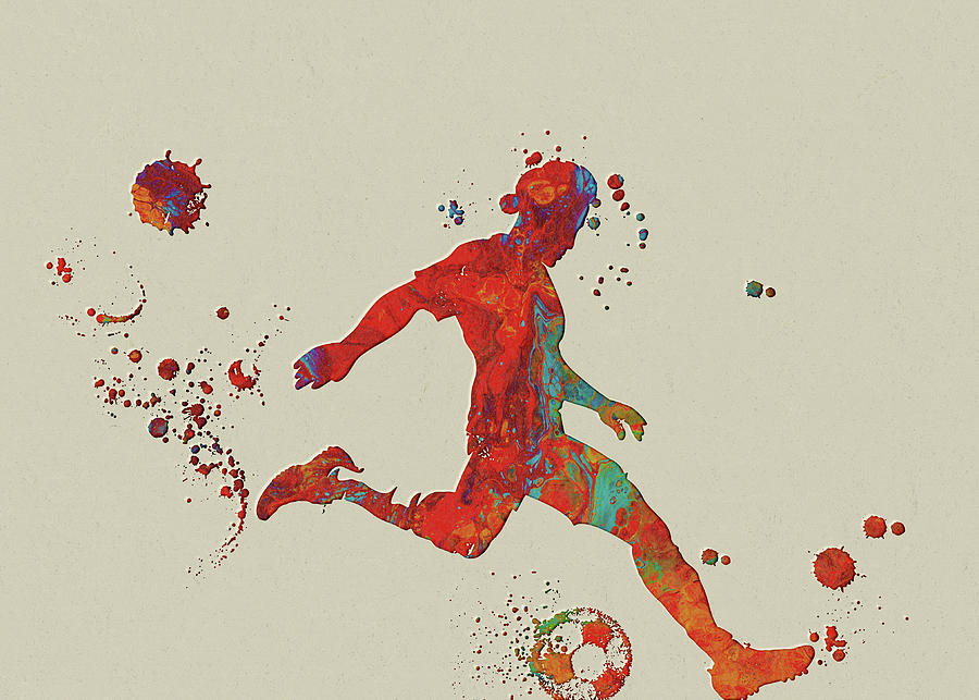 Soccer Player Watercolor Print Football Soccer Player Dribbling The ...