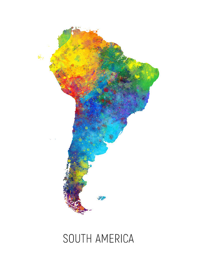 South America Watercolor Map #2 Digital Art by Michael Tompsett
