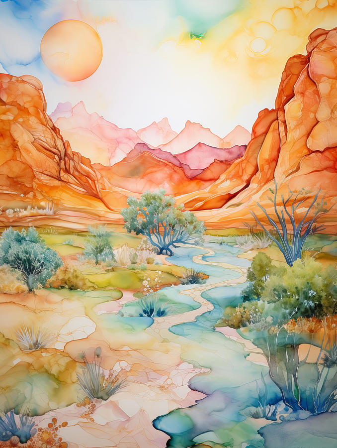 Southwestern desert watercolor landscape #2 Drawing by Karen Foley Southwestern desert watercolor landscape #2 Drawing by Karen Foley