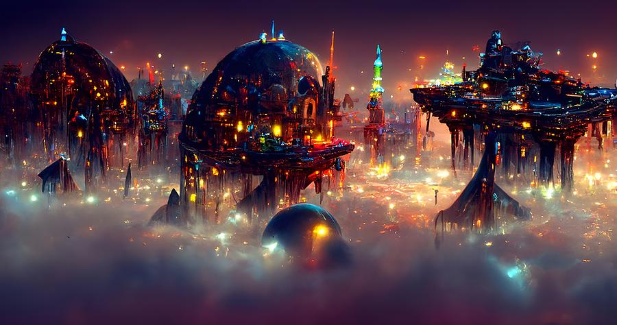 Space City At Night 01 Digital Art by Frederick Butt