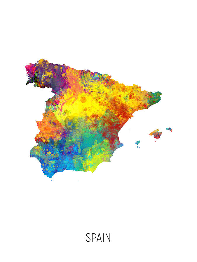 Spain Watercolor Map #2 Digital Art by Michael Tompsett