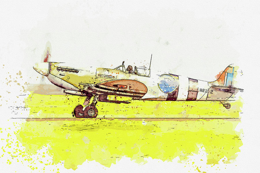 Spitfire Typhoon in watercolor ca by Ahmet Asar  #2 Painting by Celestial Images