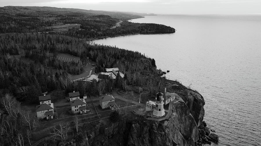 Split Rock Lighthouse in Minnesota along Lake Superior in black and white #2 Photograph by Eldon McGraw