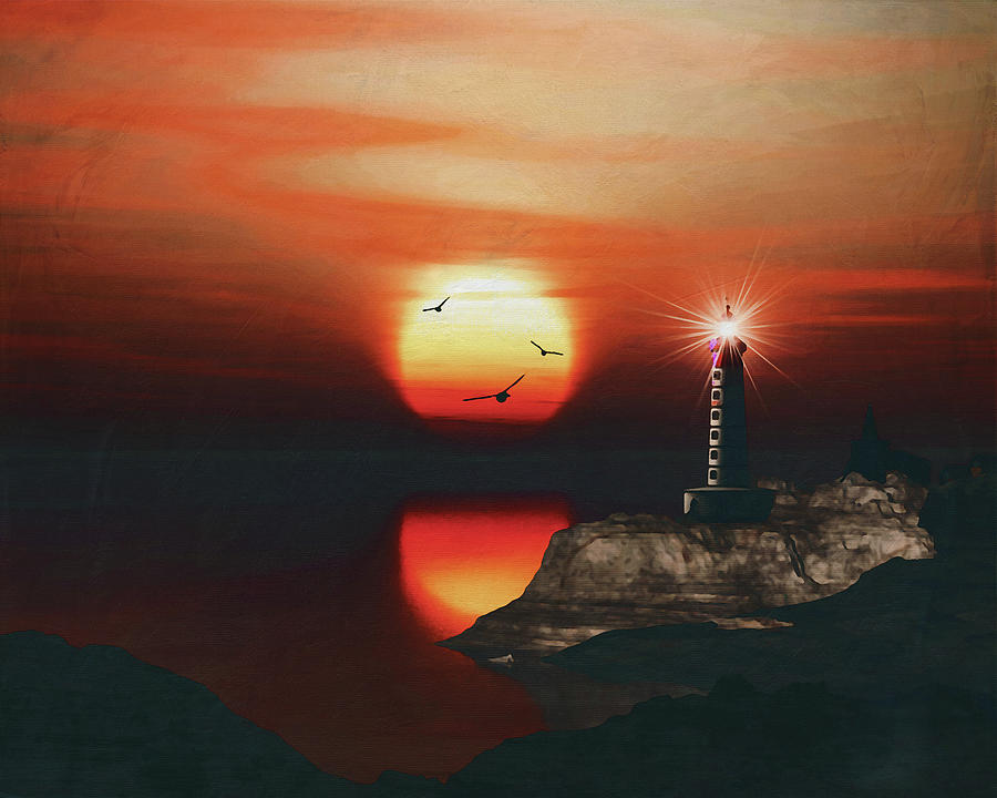 St Mathieu Lighthouse with a sunset #2 Painting by Jan Keteleer