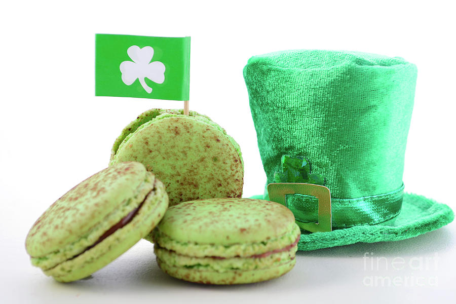 Cookie Photograph - St Patricks Day green macarons. #2 by Milleflore Images