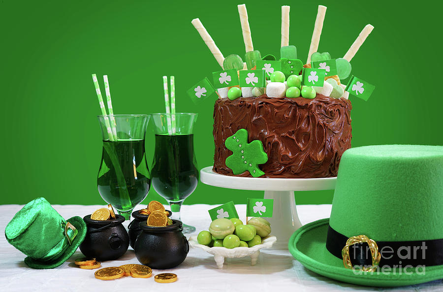 St Patricks Day Party Table with Chocolate Cake #2 Photograph by Milleflore Images