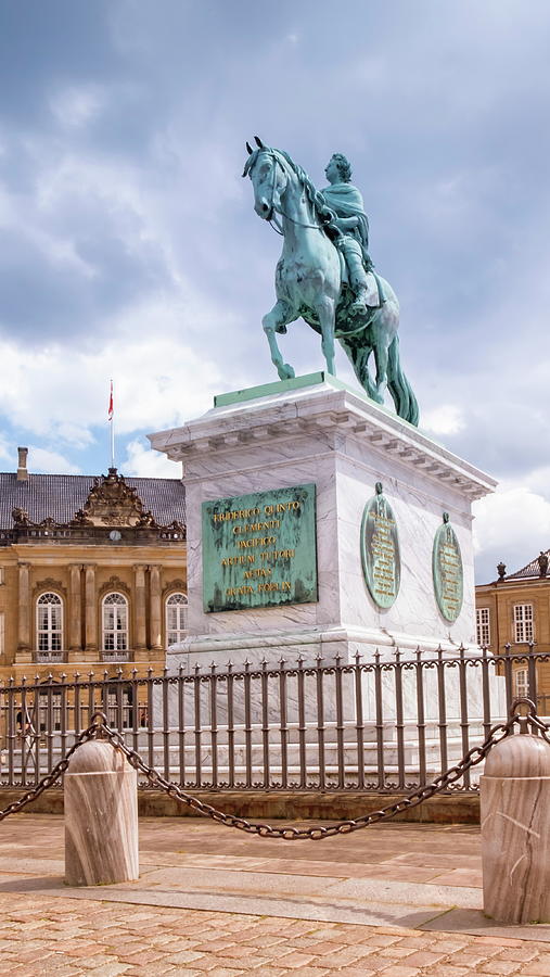 Statue of Frederick V by Jacques Francois Joseph Saly, Amalienborg Palace Square in Copenhagen, Denmark #2 Photograph by Elenarts - Elena Duvernay photo