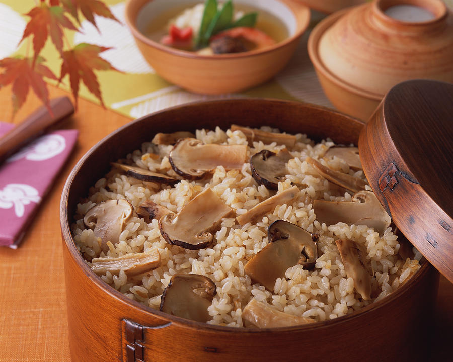 Steamed rice with matsutake mushrooms #2 Photograph by Mixa