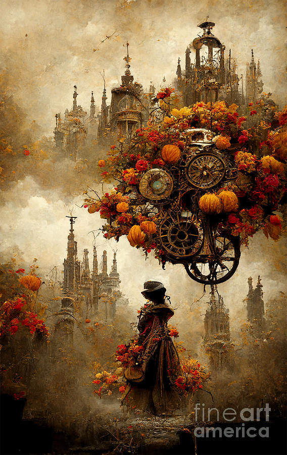Fall Digital Art - Steampunk autumn #2 by Sabantha