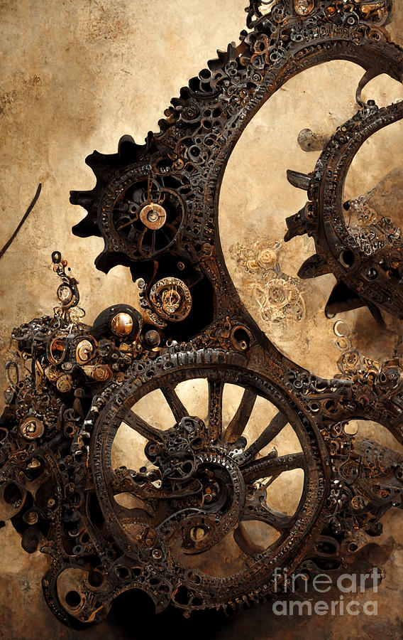 Steampunk Digital Art - Steampunk gears #1 by Sabantha