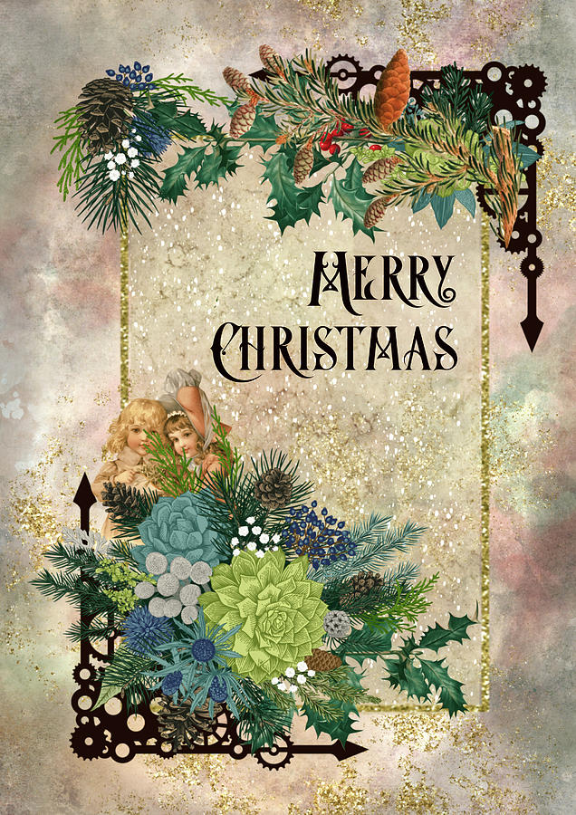 Steampunk Victorian Style Christmas Greeting Card Design Digital Art by