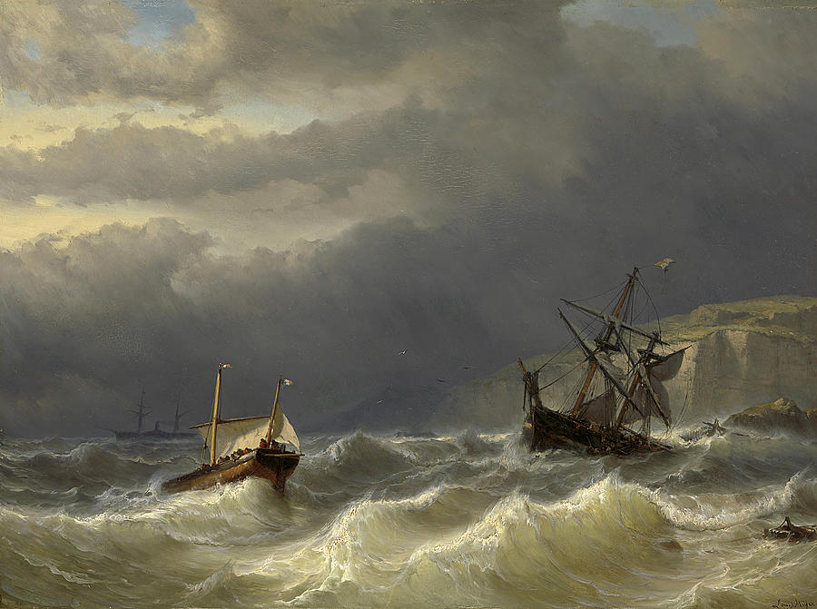 Storm in the Strait of Dover  #3 Painting by Louis Meijer