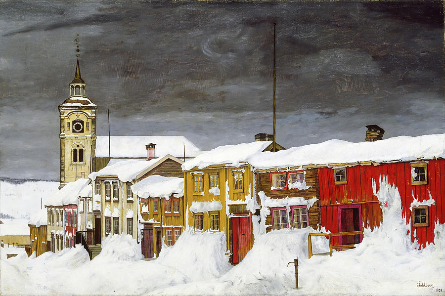 Street In Roros In Winter Painting