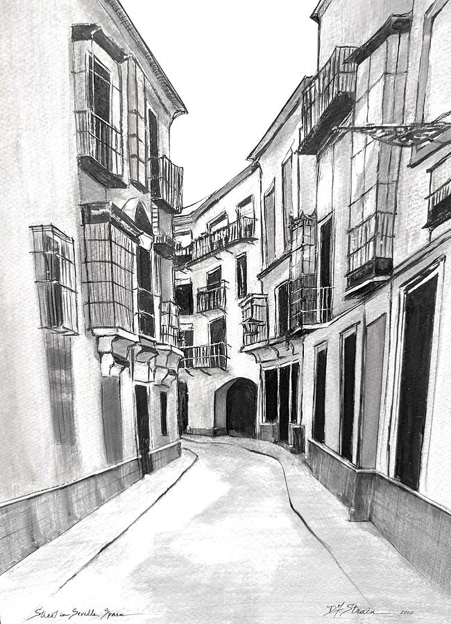 Street in Seville, Spain #2 Drawing by Diane Strain