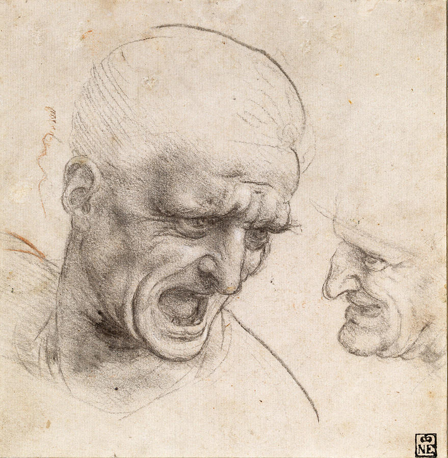 Leonardo Da Vinci Painting - Study of Two Warriors  Heads for the Battle of Anghiari  #2 by Leonardo da Vinci