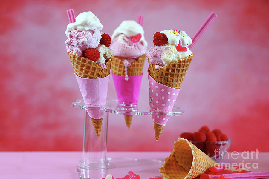 Summertime pink ice cream cones  #2 Photograph by Milleflore Images