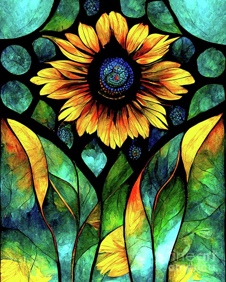 Sunflower Stained Glass #3 Digital Art by Cindy Singleton