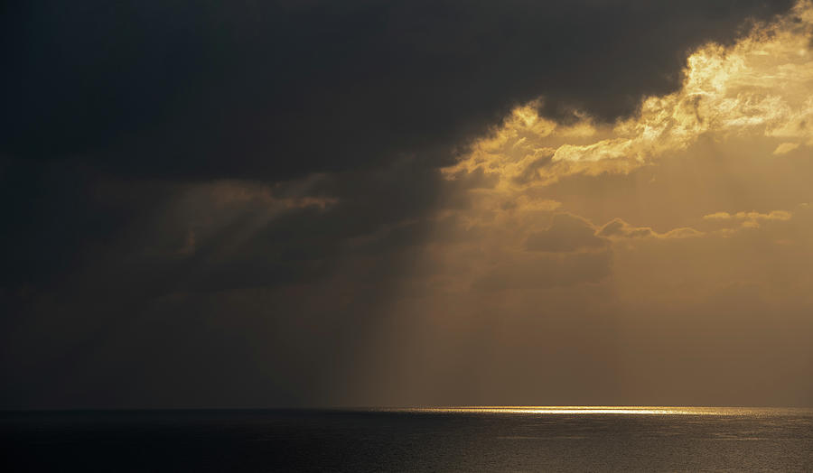 Sunrise in the sea with cloud stormy clouds and orange colour. Seascape at down in the morning. #3 Photograph by Michalakis Ppalis