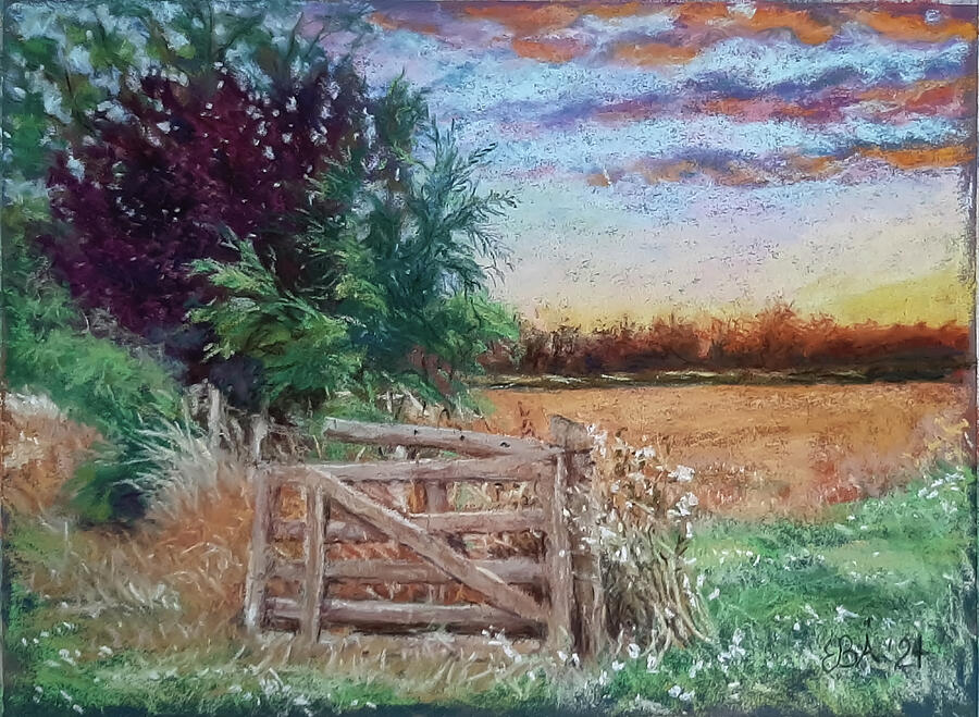 Sunset at Spjutterum Pastel by Elaine Berger
