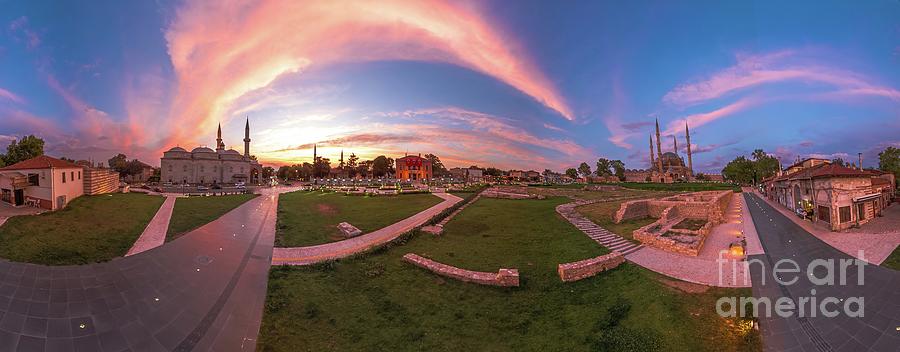 Sunset cityscape of Edirne in Turkey #2 Digital Art by Benny Marty