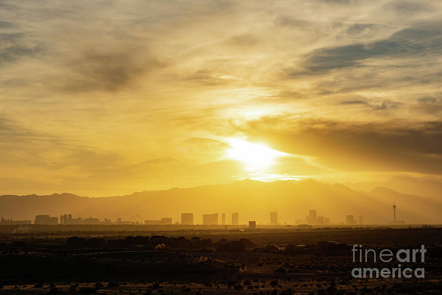 Las Vegas Photograph - Sunset view of the beautiful strip skyline with red clouds #2 by Chon Kit Leong