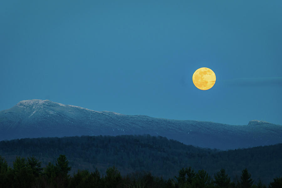 super moon rising over Mount Mansfield in the Green Mountains of Vermont #2 Photograph by Ann Moore
