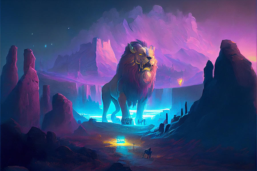 Surreal  Oil  Painting  Of  Lion  Phantasmal  Iridesc  By Asar Studios Digital Art