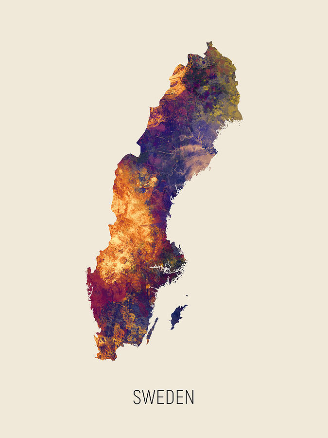 Sweden Watercolor Map #2 Digital Art by Michael Tompsett