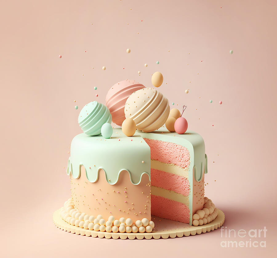 Sweet birthday cake in pastel colors. Generative ai #2 Photograph by Michal Bednarek
