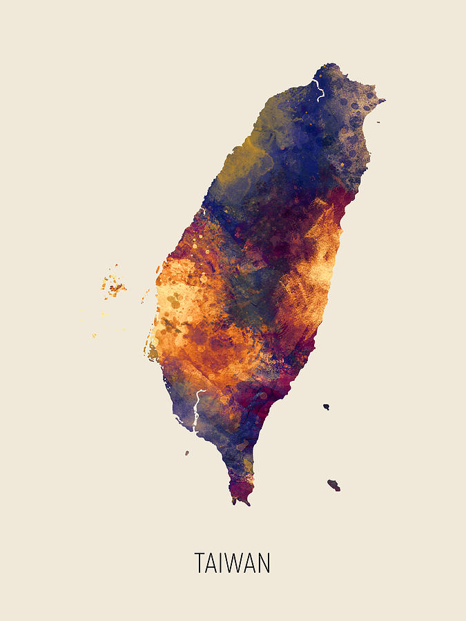 Taiwan Watercolor Map #2 Digital Art by Michael Tompsett