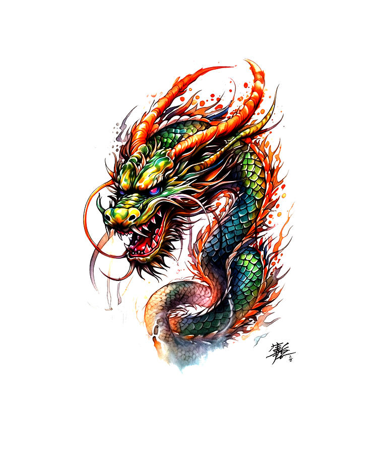 Tattoo Style Dragon #2 Mixed Media by World Art Collective