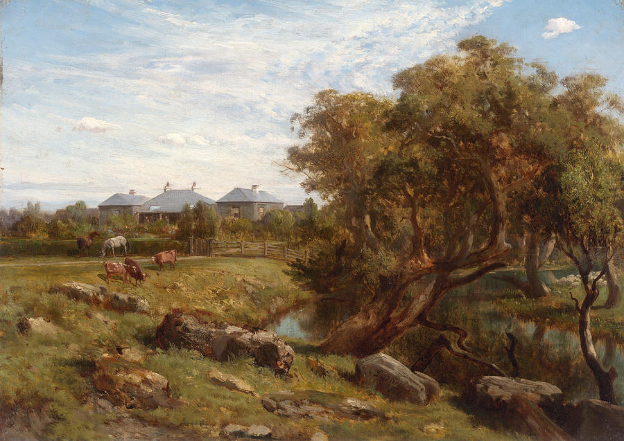 Emu Painting - Terrinallum House and Emu Creek from near the lower garden gate  #2 by Louis BUVELOT